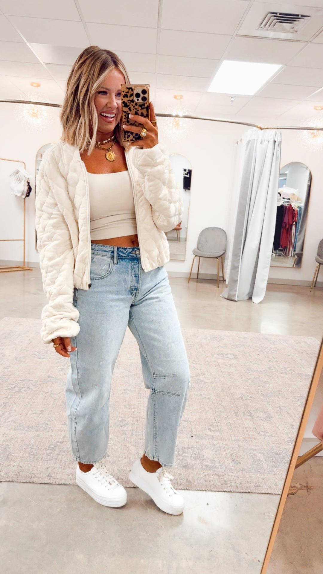 Naomi Quilted Bomber Jacket-Bone