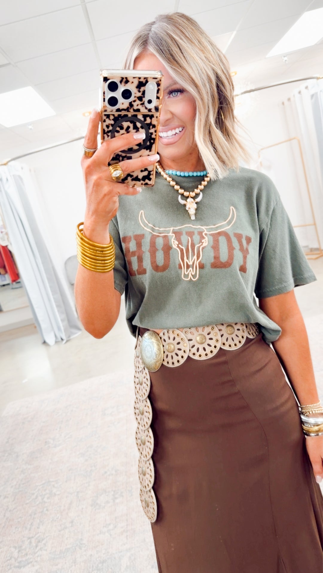 Howdy Longhorn Tee-Olive