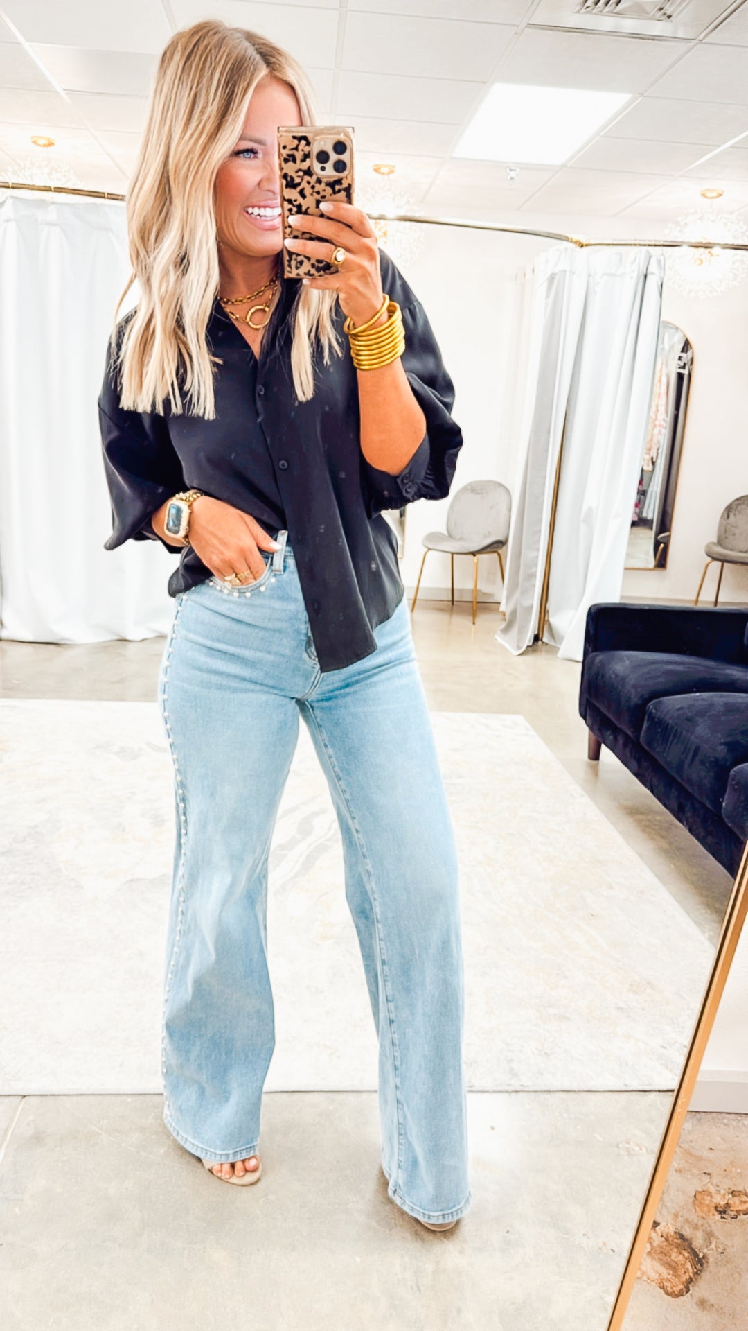 The Ava Puff Sleeve Blouse-Black