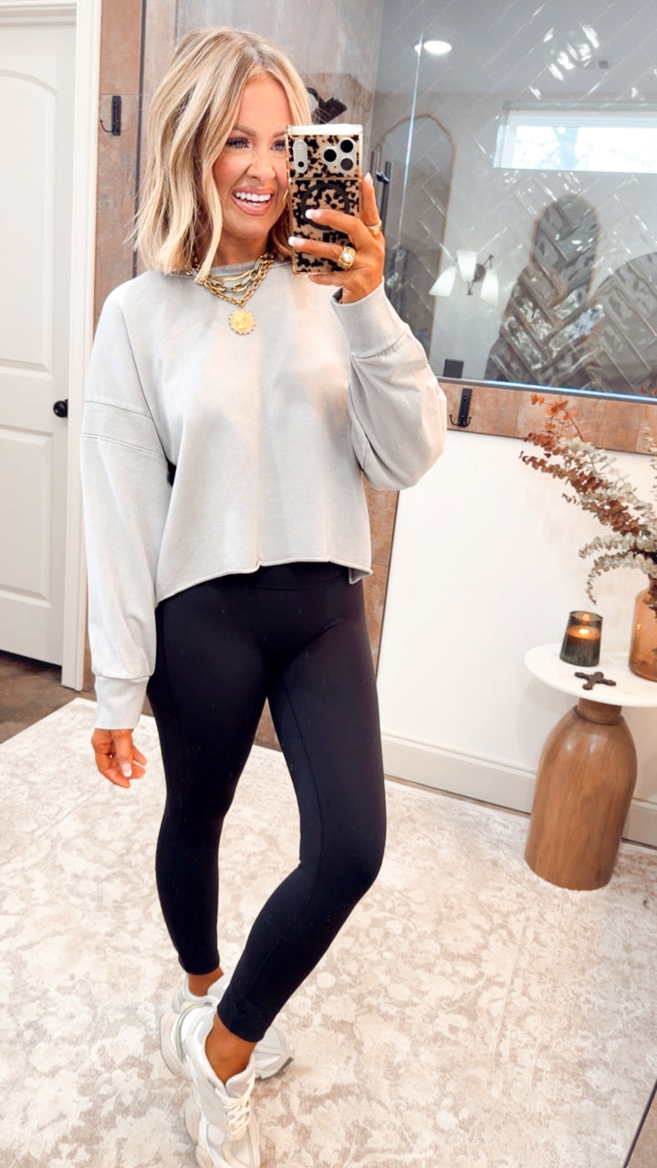 Mineral Wash Peekaboo Back Sweatshirt-Grey