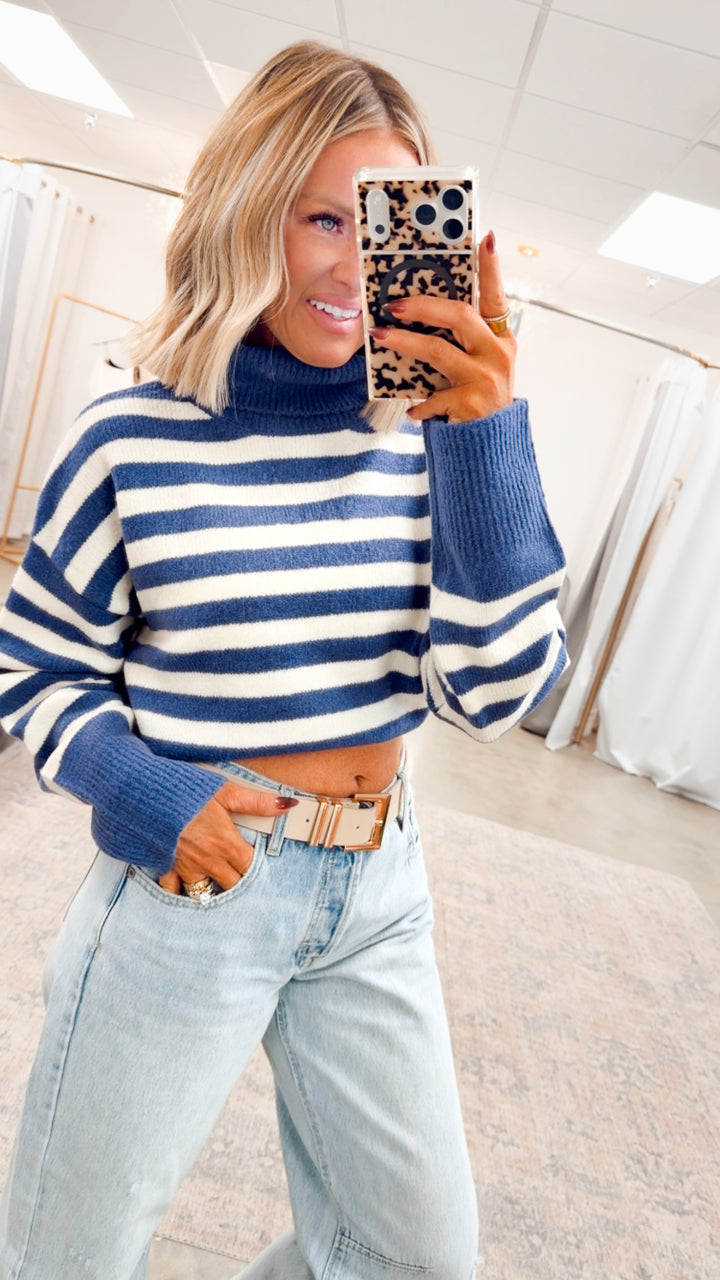 The Suri Sweater-Indigo/Cream