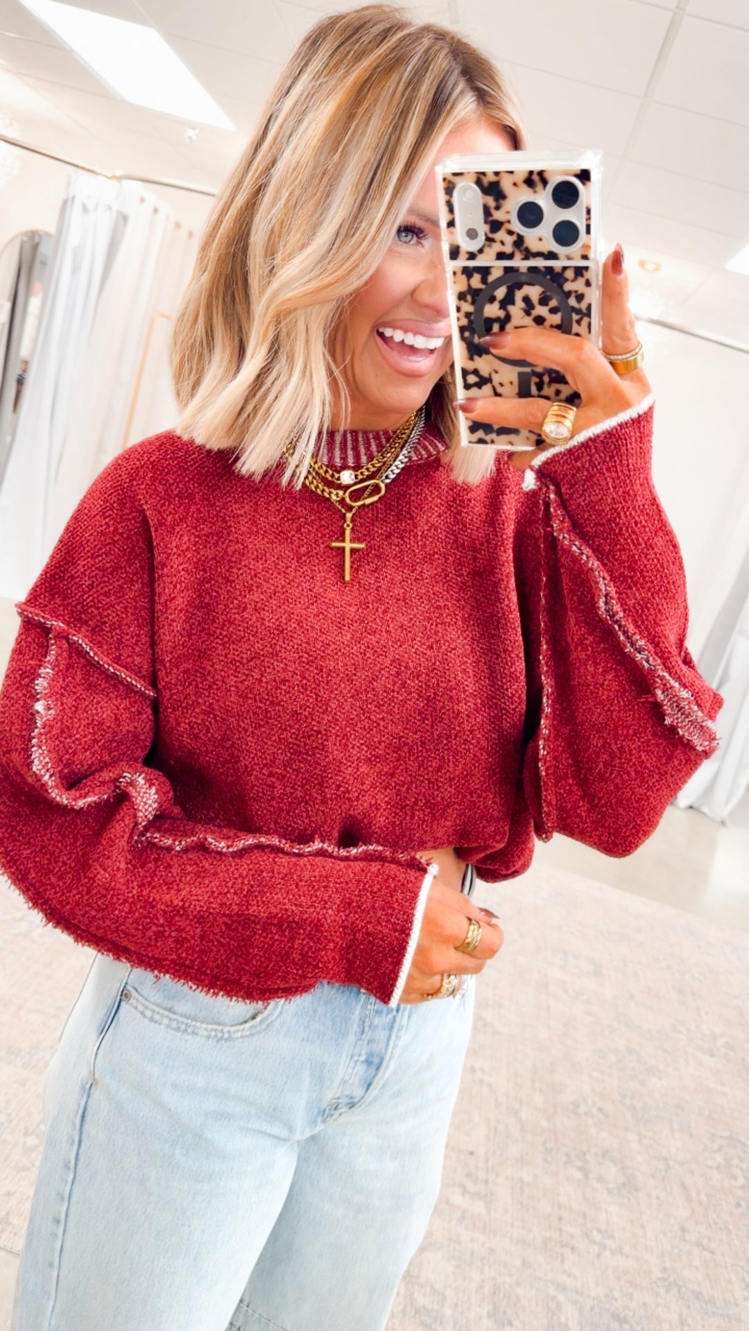 Waverly Exposed Seam Sweater-Cabernet