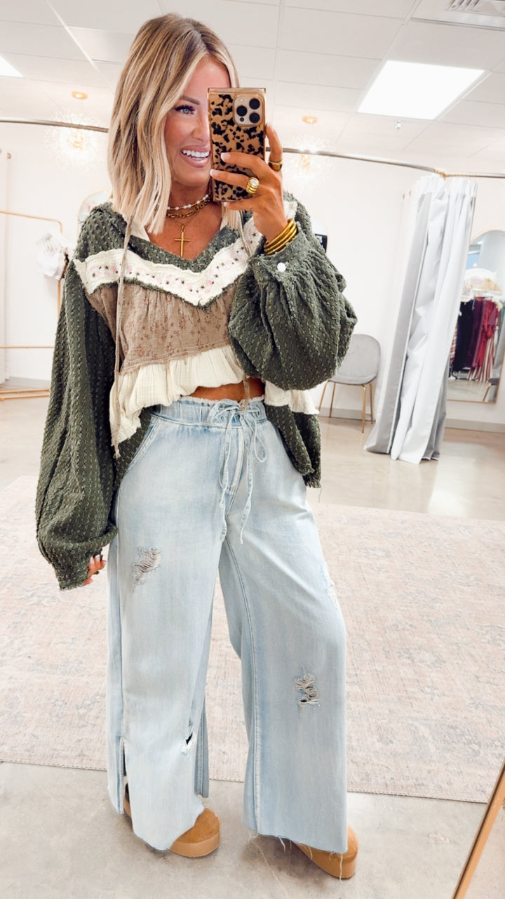 All Retro Hoodie Top-Olive