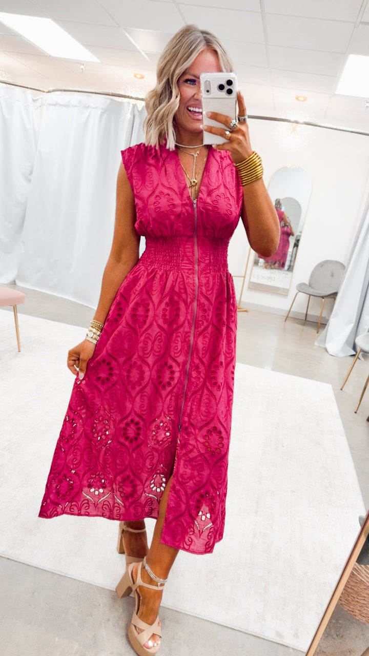 The Camelot Midi Dress-Magenta