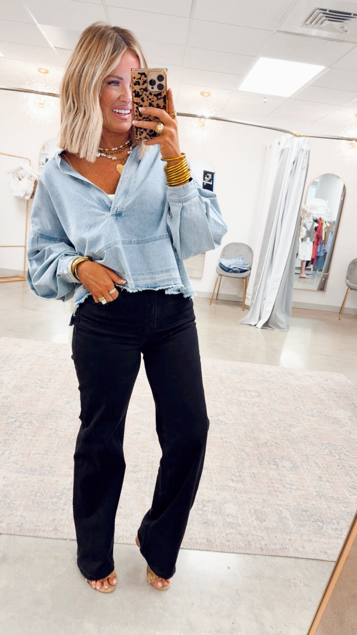 Classic High Rise Wide Leg Jeans-Black