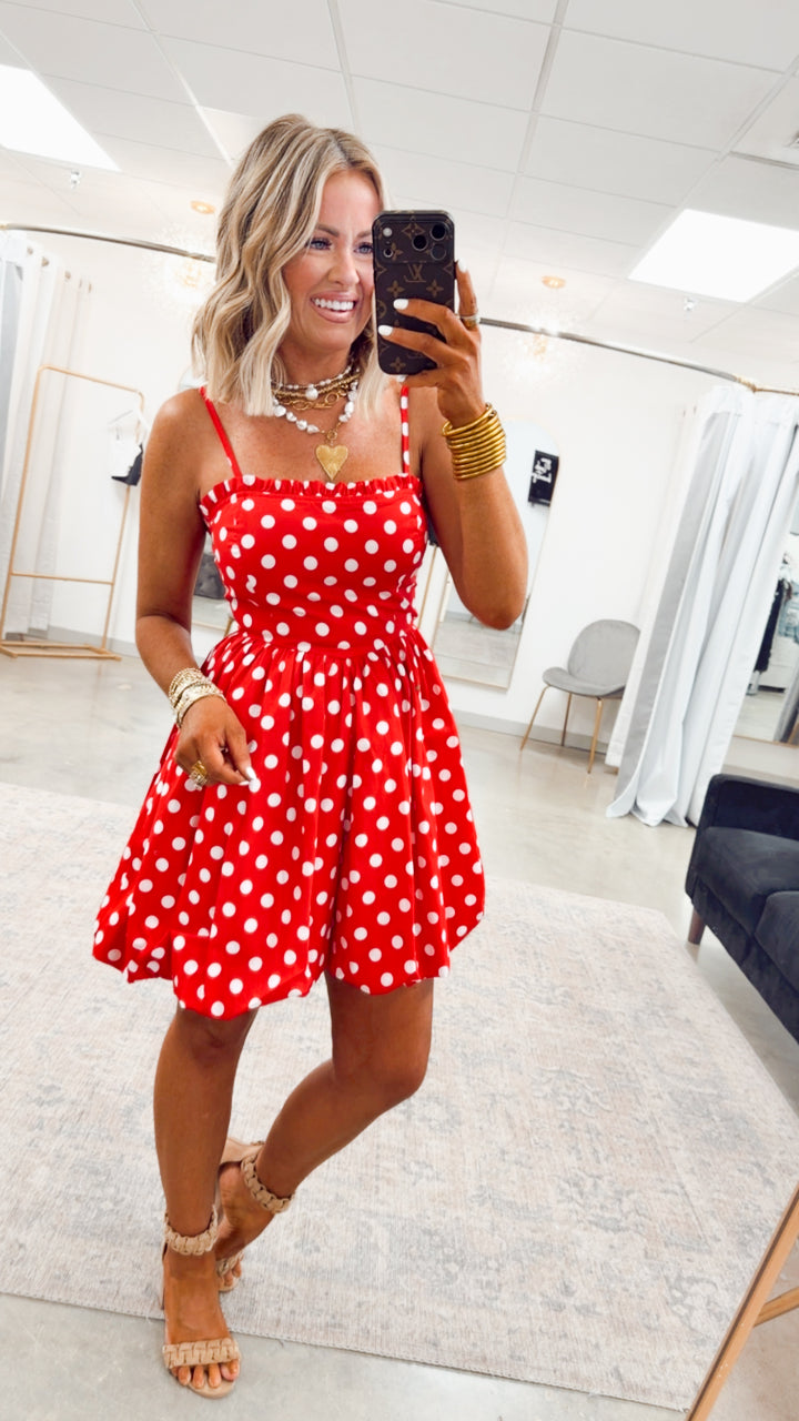 The Sweetheart Dot Mini Dress-Red/White