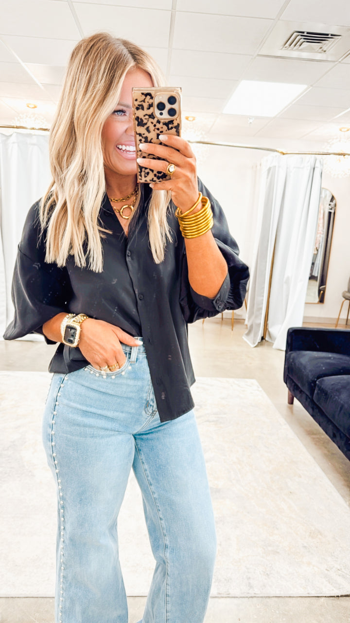 The Ava Puff Sleeve Blouse-Black