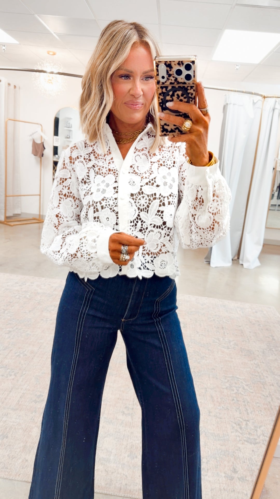 Simone Lace Button Up Top