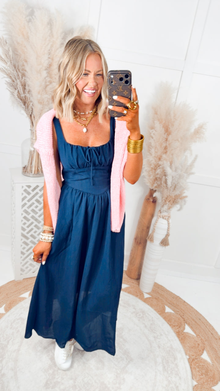 The Sailor’s Knot Midi Dress-Navy