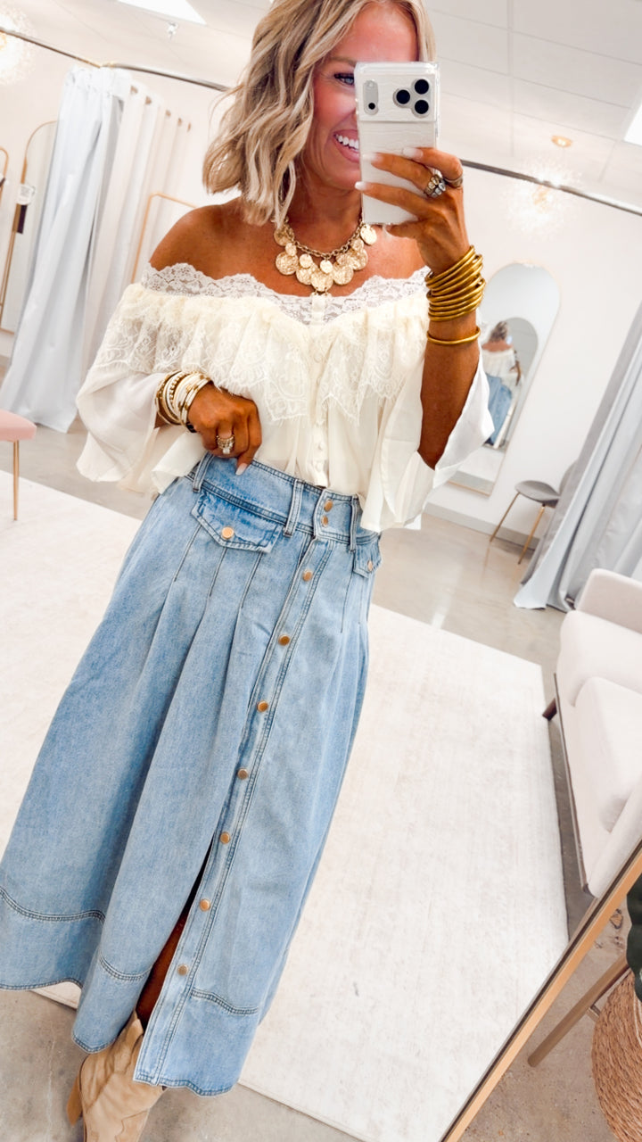 The Western Way Denim Maxi Skirt-Cloud Wash