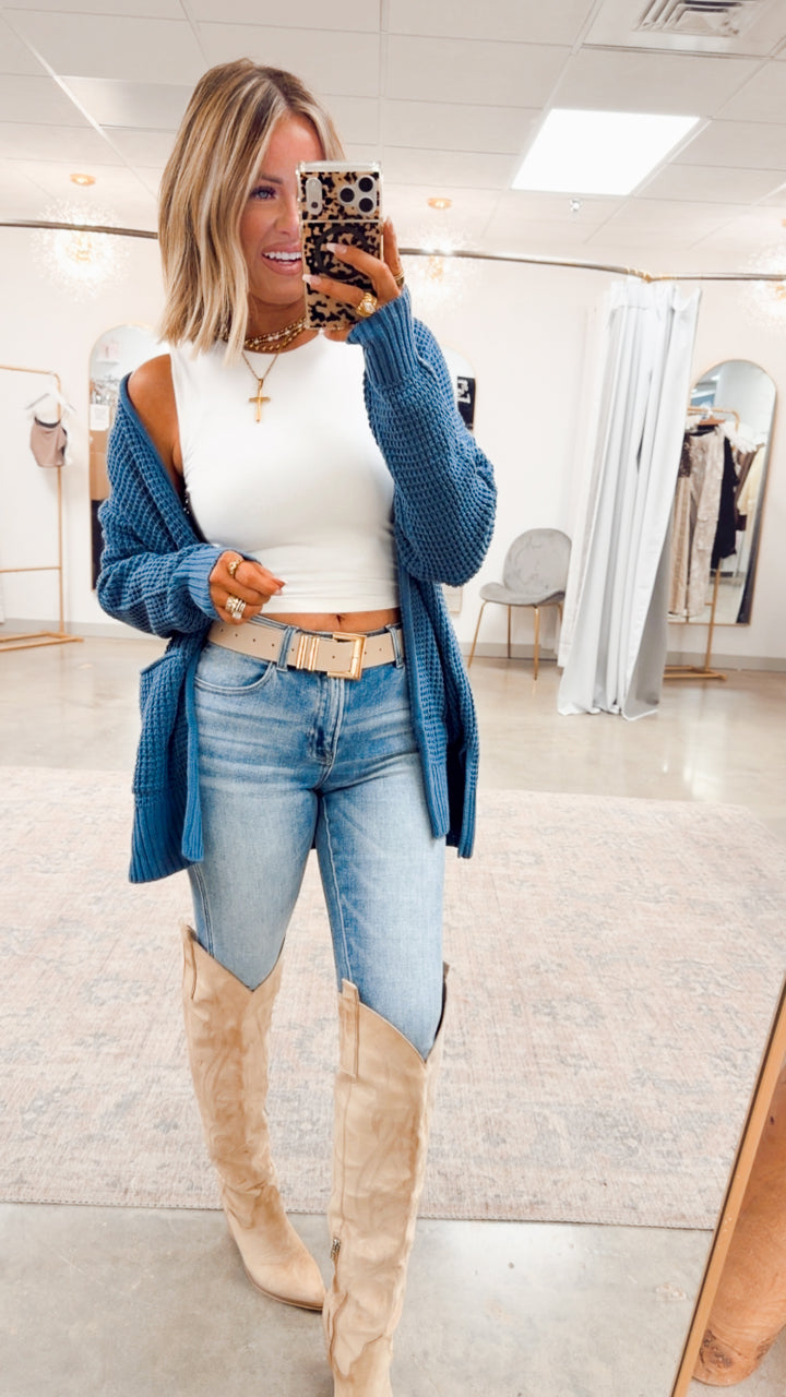 Dusty Blue Waffle Weave Cardigan