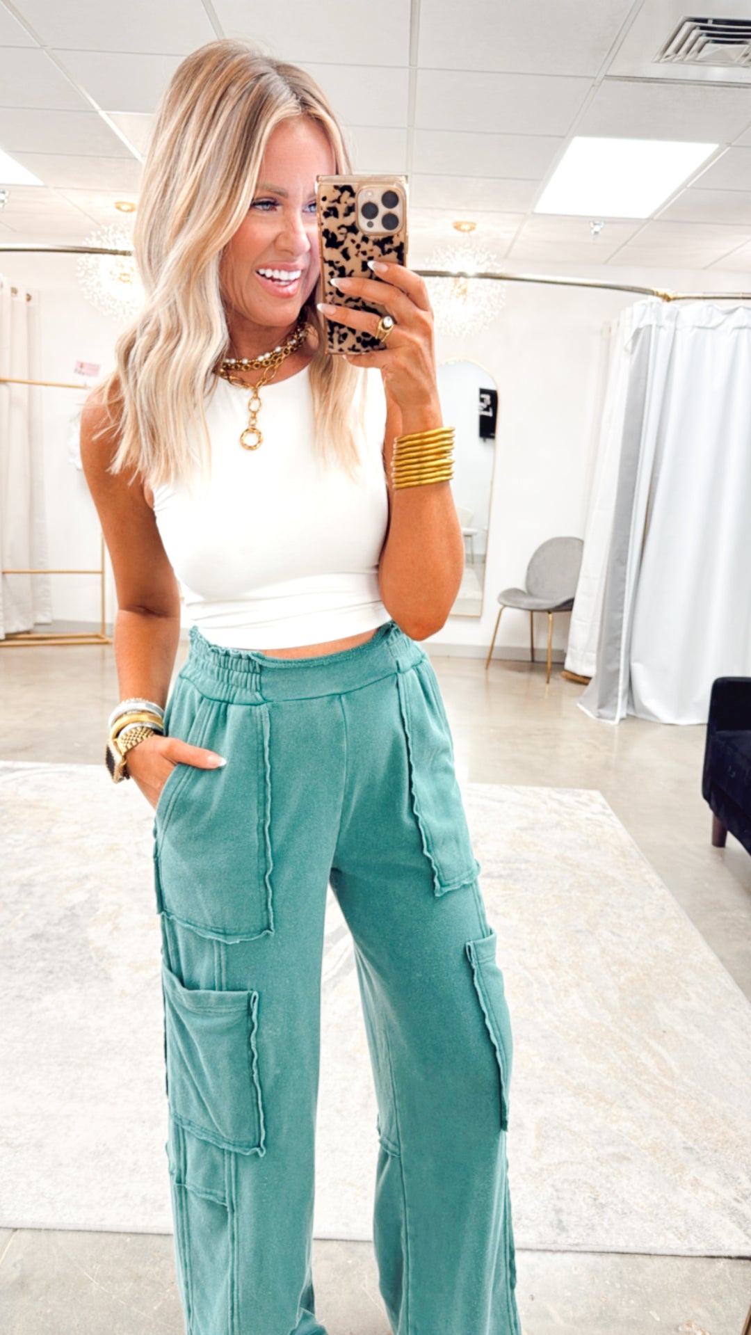 Stonewash Utility Sweatpants-Dark Green