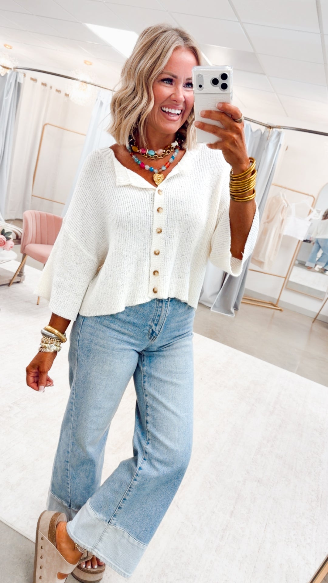 The Brandi Button Down Cardigan-Ivory