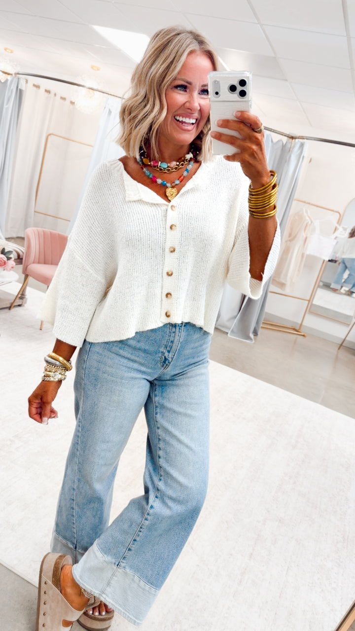 The Brandi Button Down Cardigan-Ivory