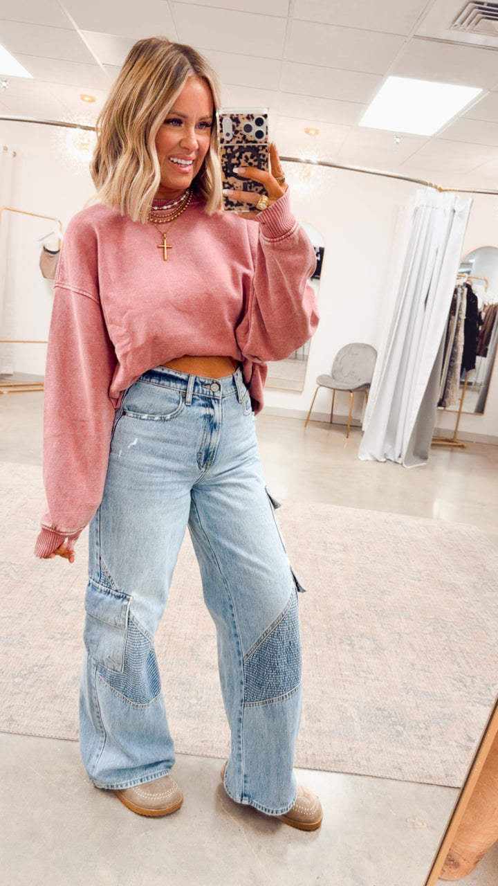 Plush Oversized Sweatshirt -Winter Rose