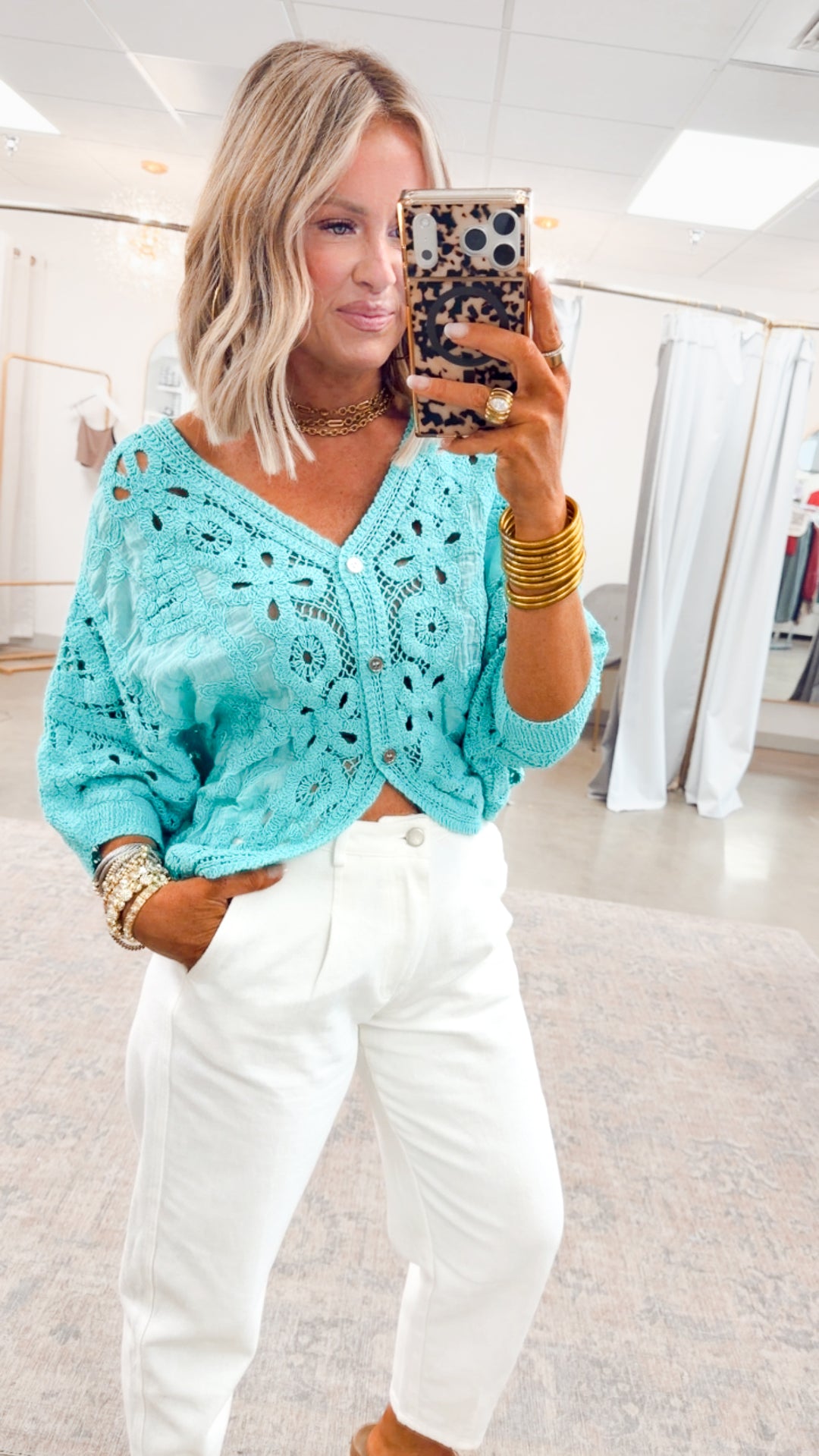 Desert Dream Crochet Cardigan-Mint