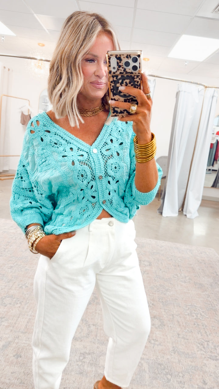Desert Dream Crochet Cardigan-Mint