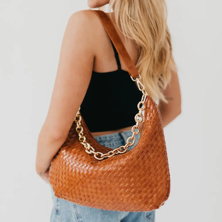Sienna Slouchy Woven Shoulder Bag-Brown
