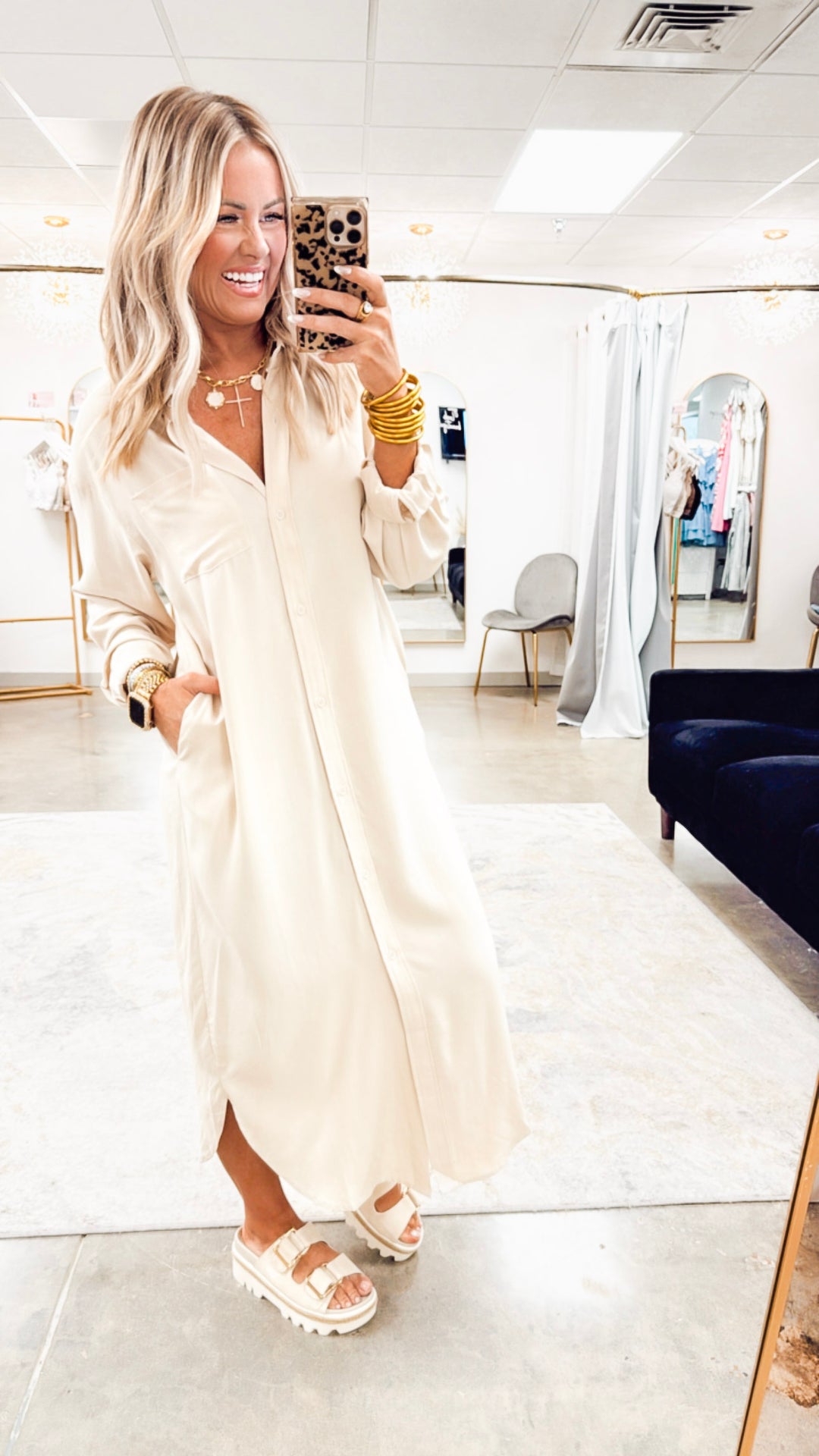 The Elle Oversized Midi Shirt Dress- Taupe