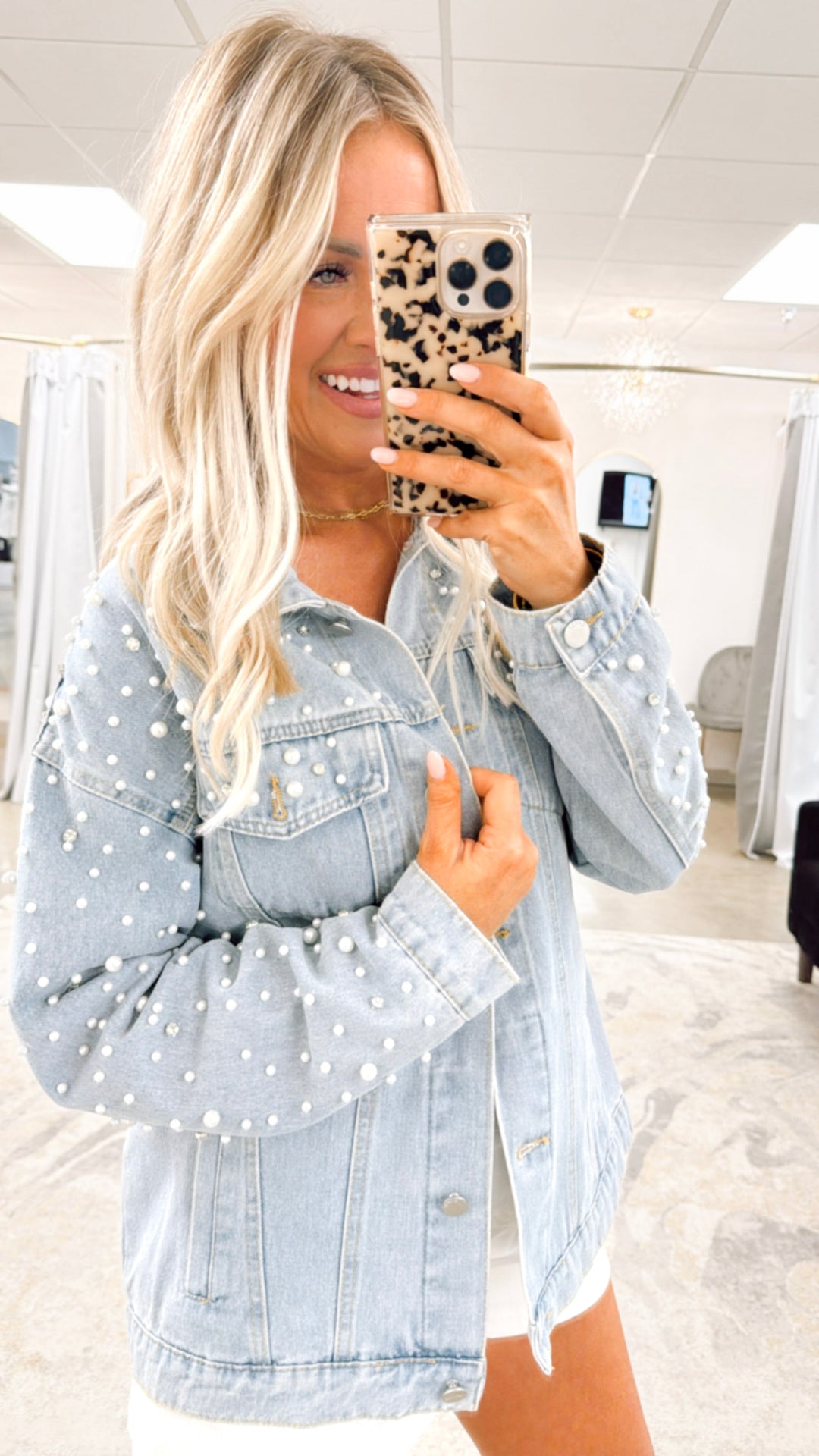 Pearl and Rhinestone Denim Jacket