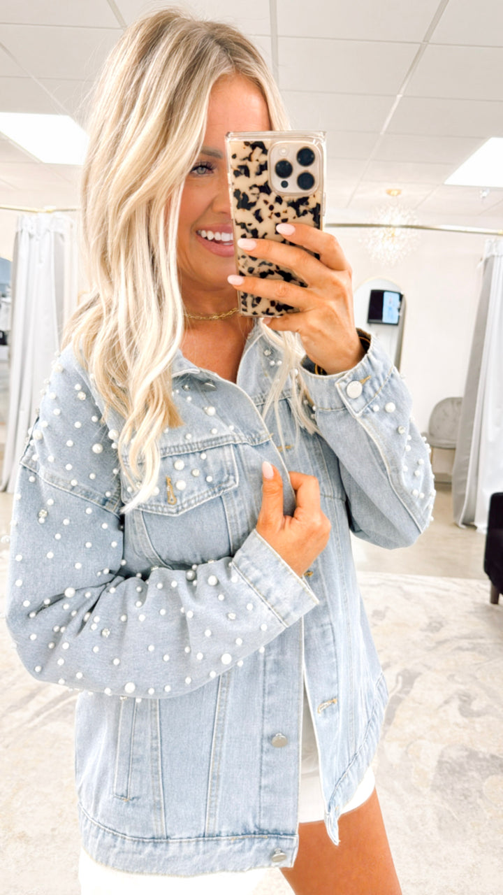 Pearl and Rhinestone Denim Jacket