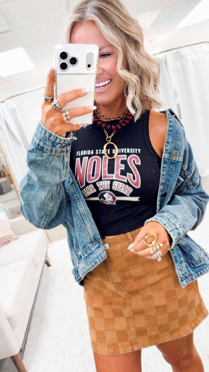 Noles Ribbed Cropped Tank-Black