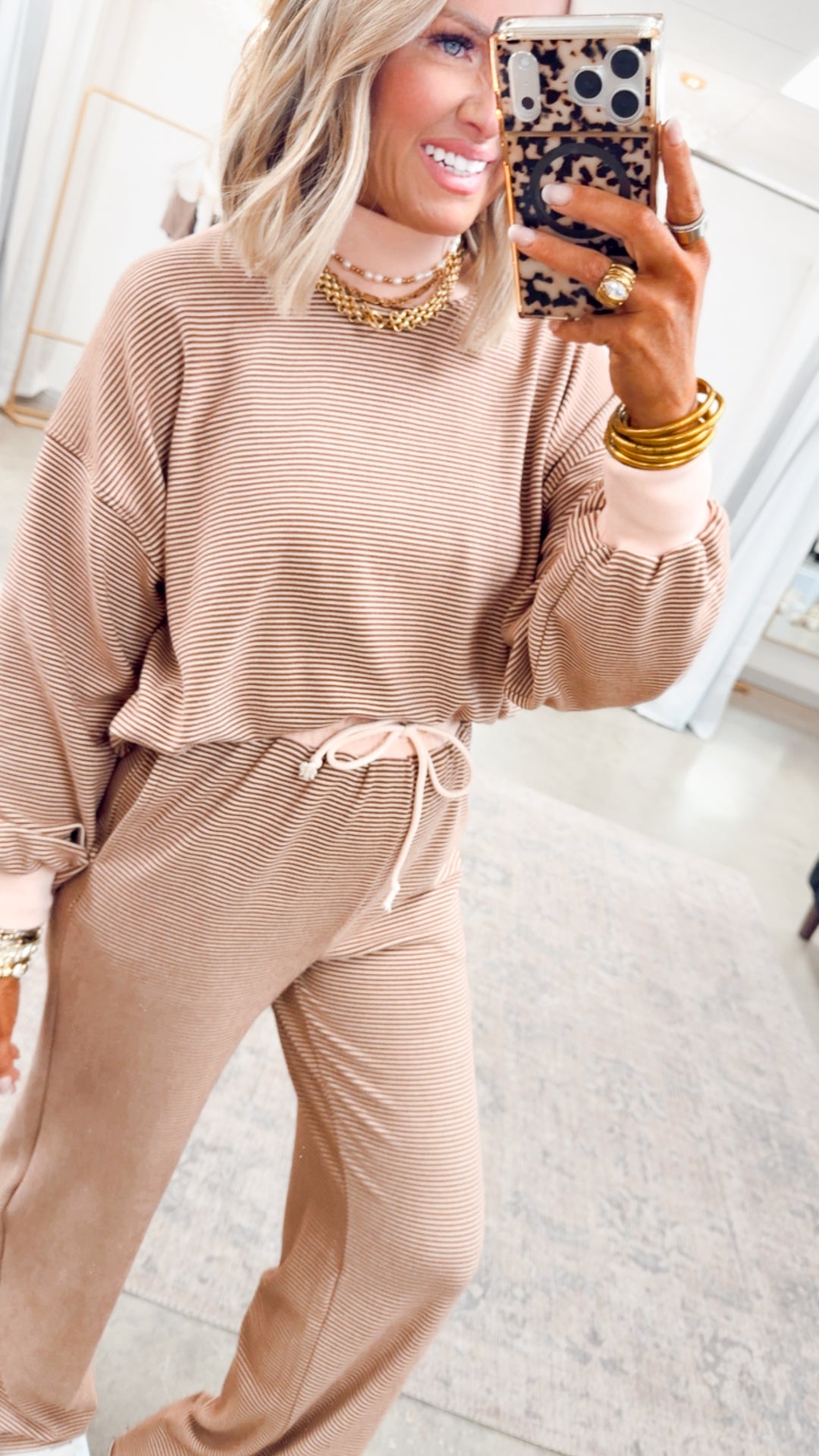 Kourtney Stripe Lounge Set-Rust