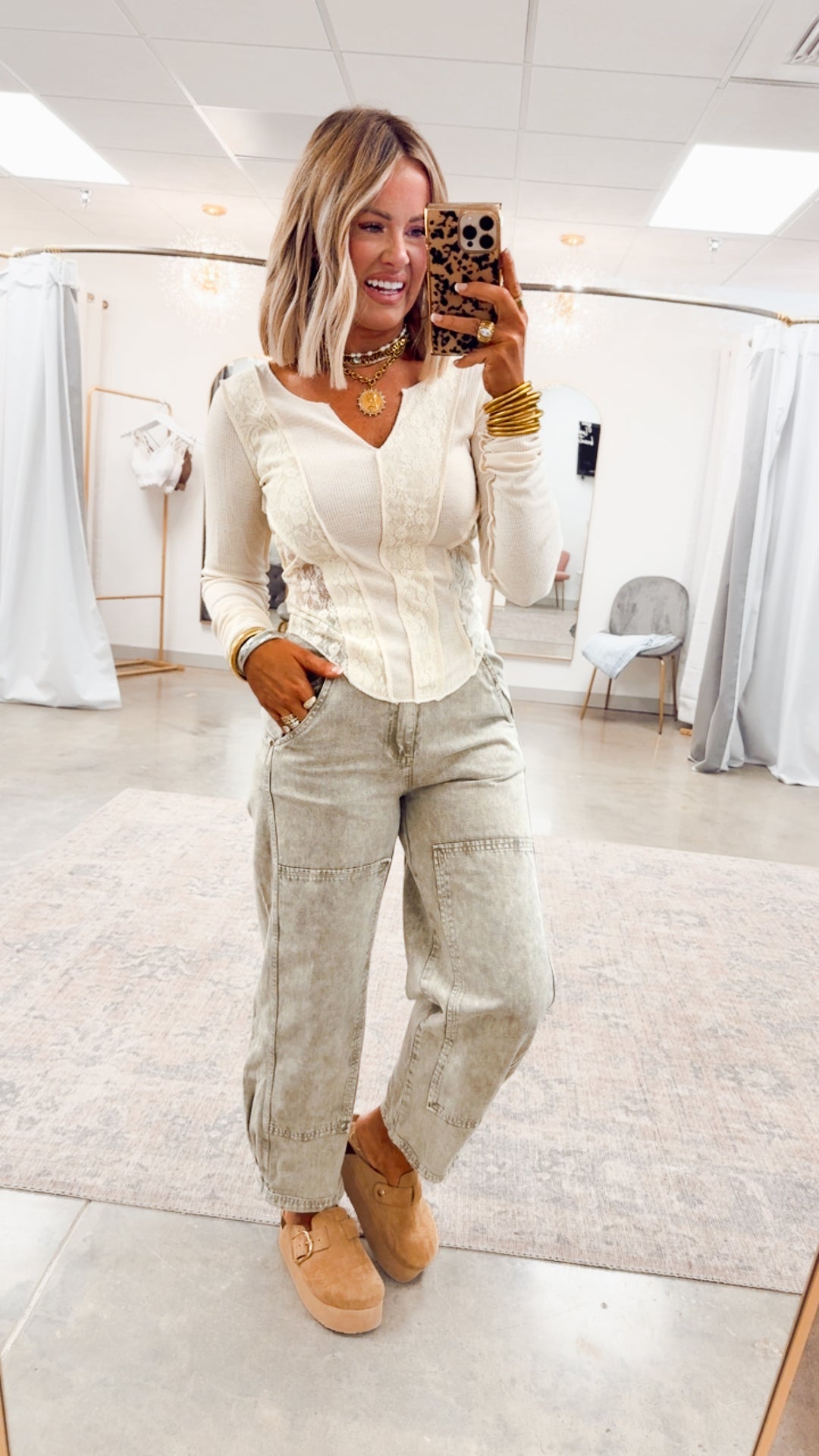 Olive Grove Mineral Wash Barrel Jeans