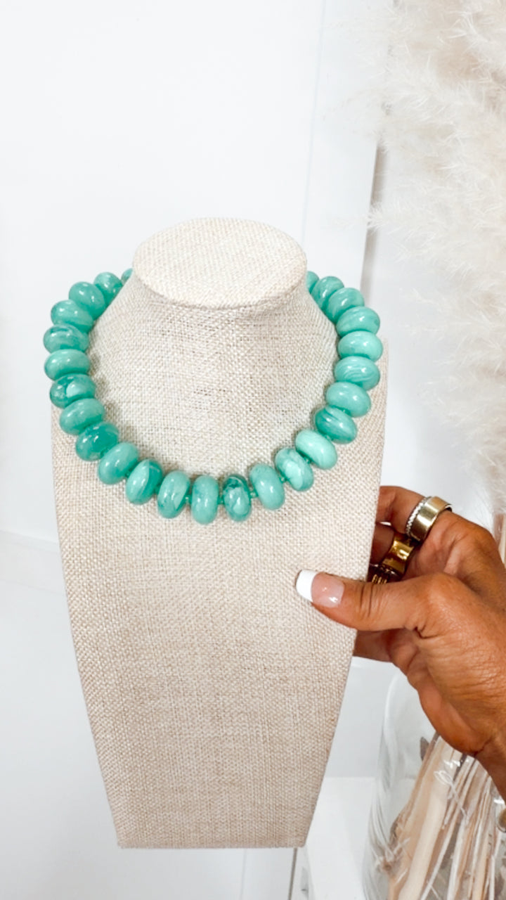 The Bailey Chunky Beaded Necklace-Turquoise