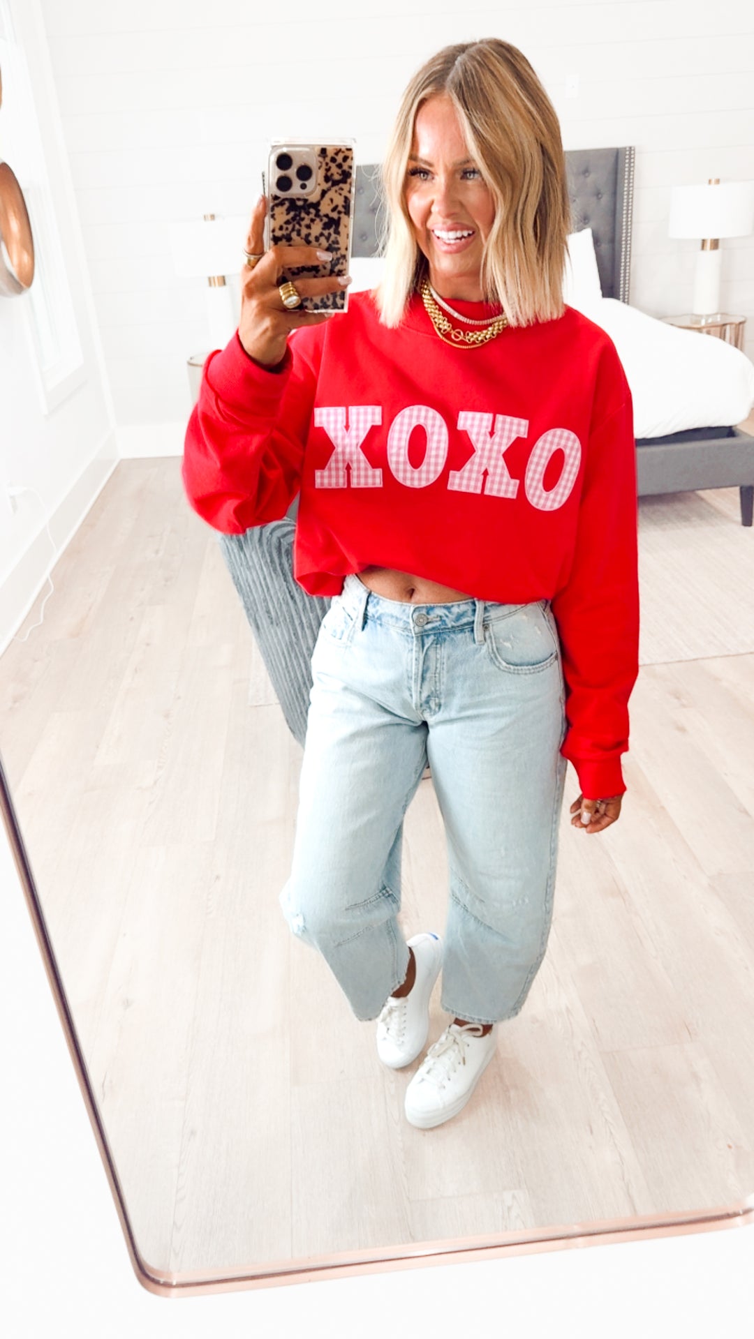 XOXO Mock Neck Sweatshirt-Red