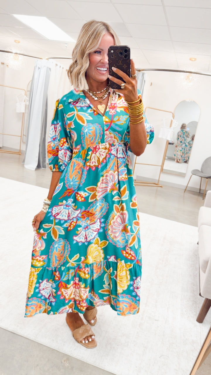 The Vespera Paisley Midi Dress