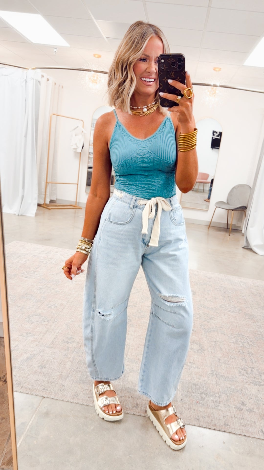 The Coastal Cutie Tank Top-Dusty Teal