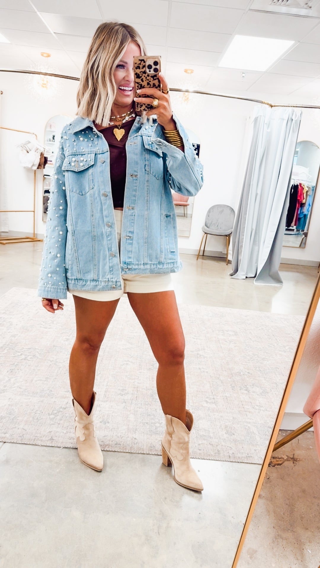 Pearl and Rhinestone Denim Jacket