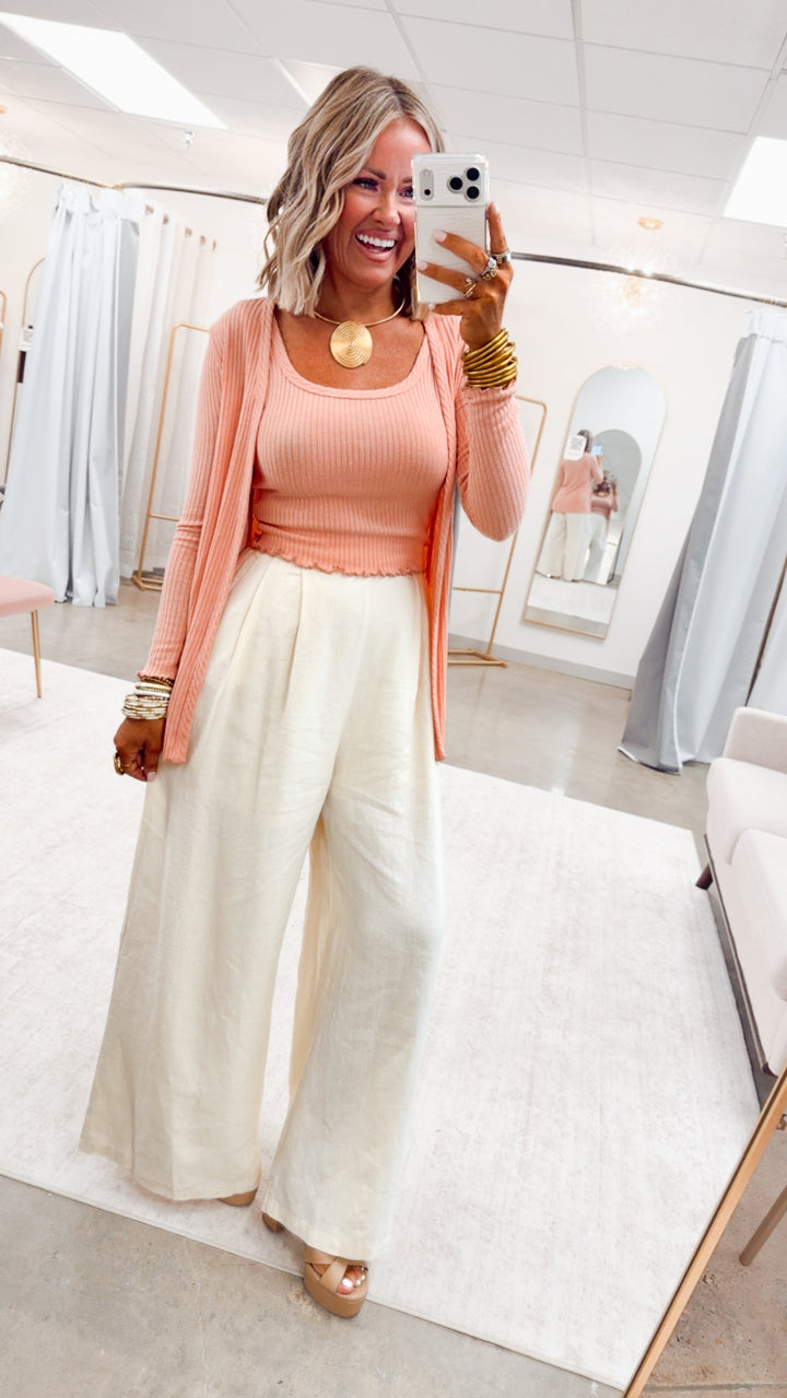 Ribbed Cardigan Tank Set-Mauve