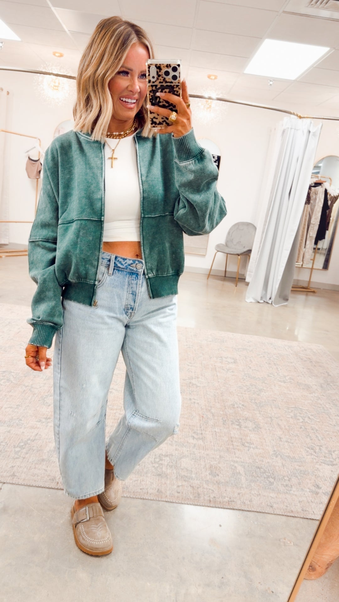 The Hayes Washed Fleece Zip-Up- Green