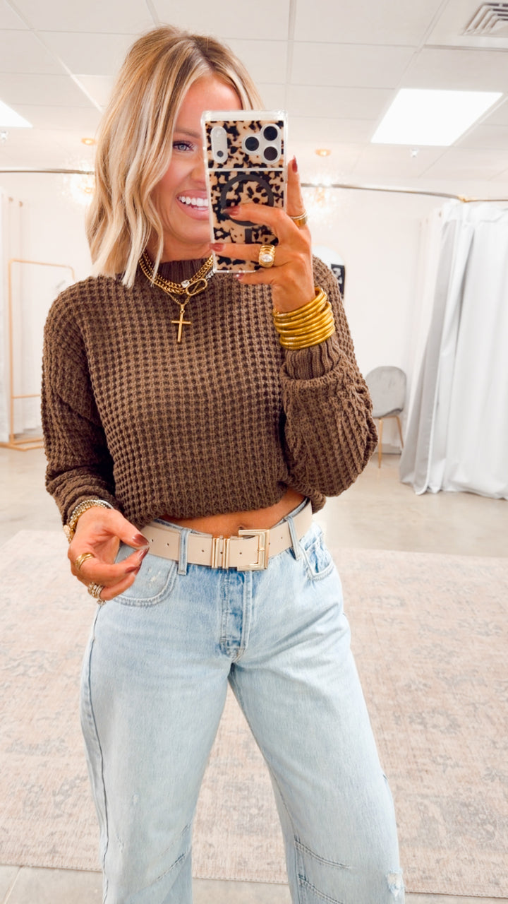 The Maren Hi-Low Waffle Knit-Brown