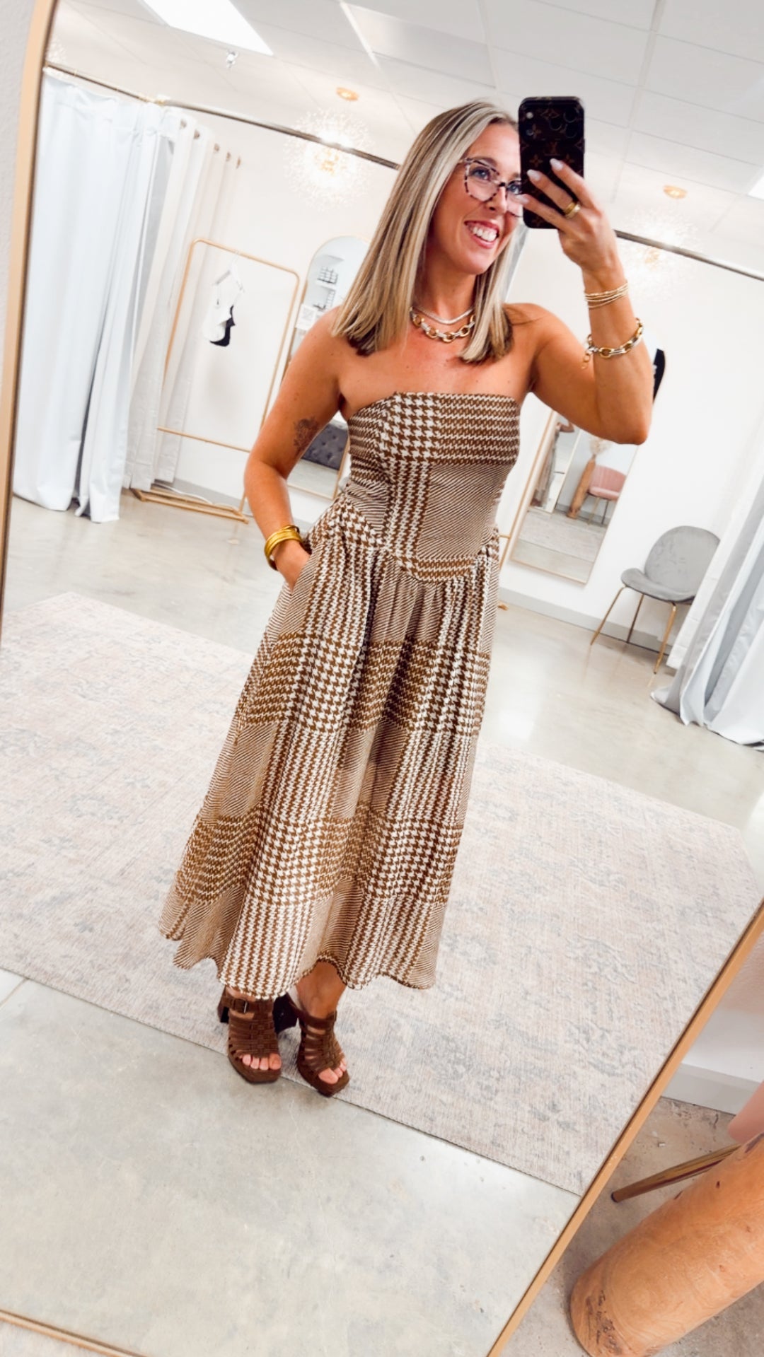 Gingham Print Midi Dress