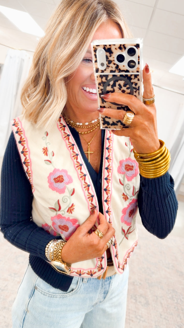 Floral Cord Quilted Vest