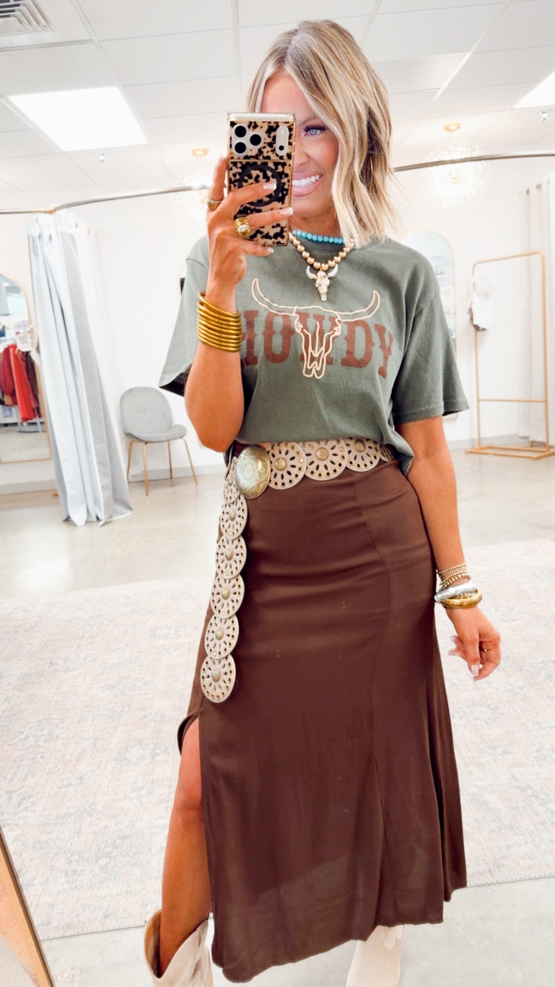 Howdy Longhorn Tee-Olive