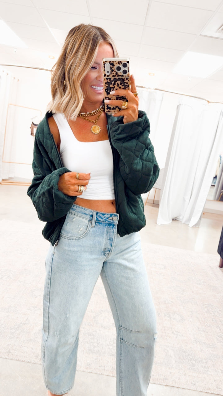 Naomi Quilted Bomber Jacket-Green