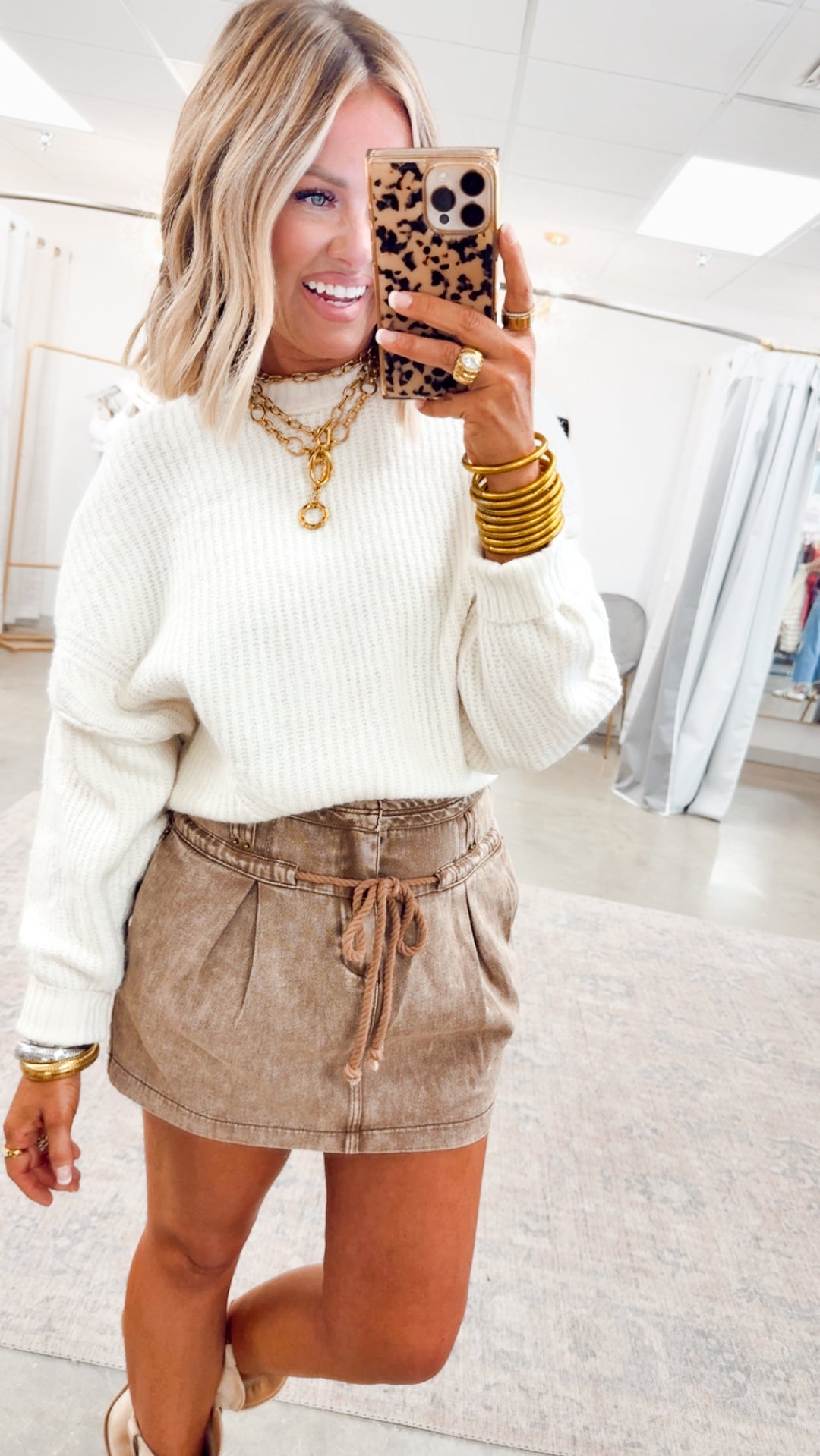 Corduroy Cord Mini Skirt-Mocha Mousse