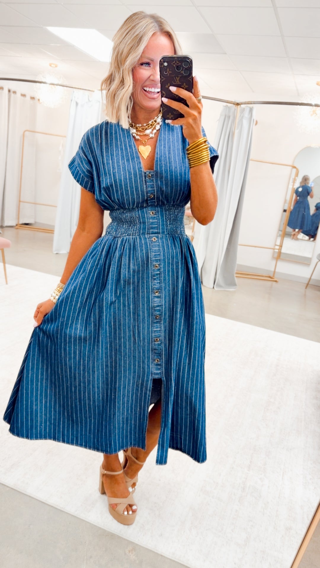 The Della Pinstripe Midi Dress