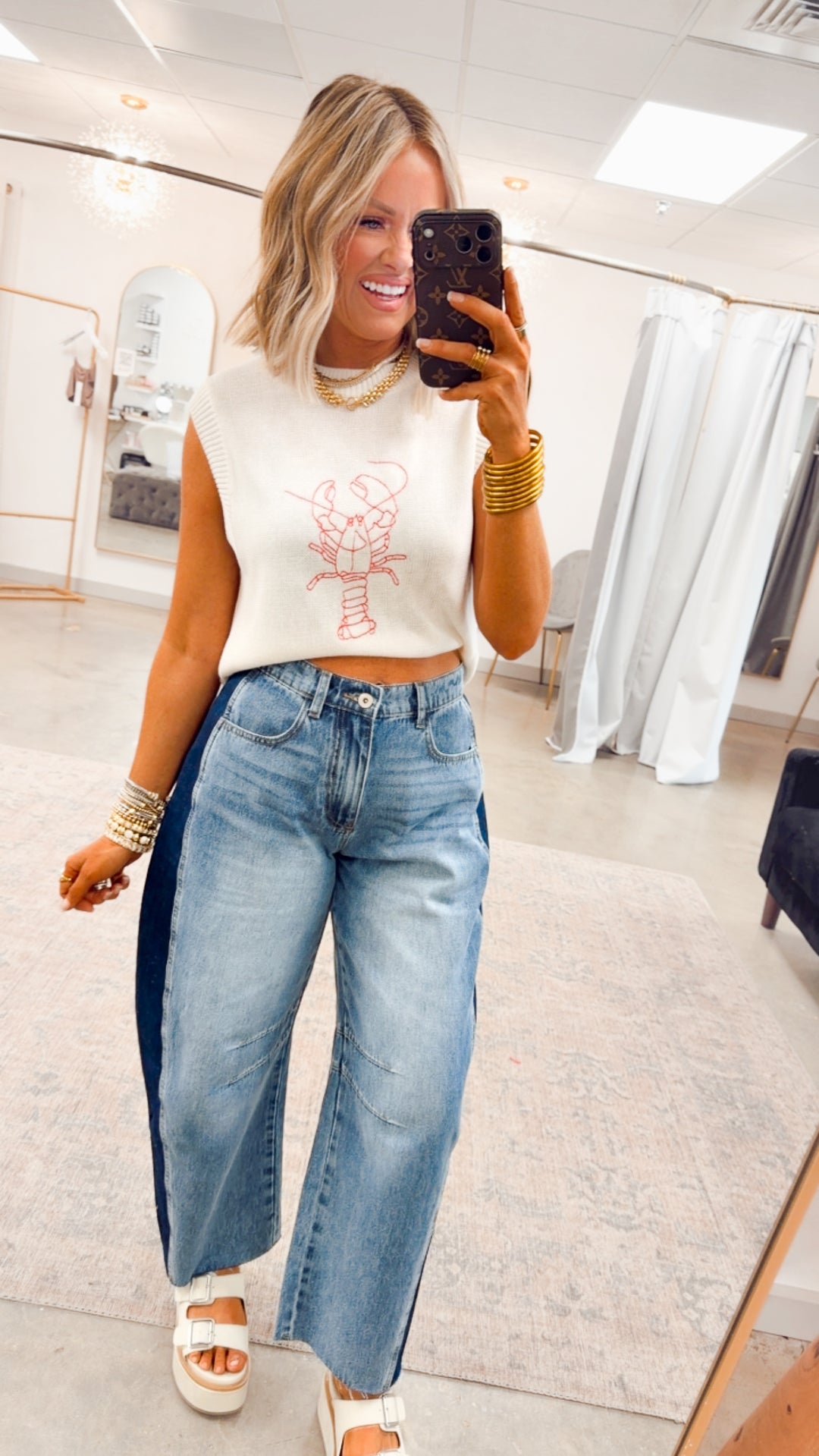 The Coastal Lobster Vest-Cream/Red