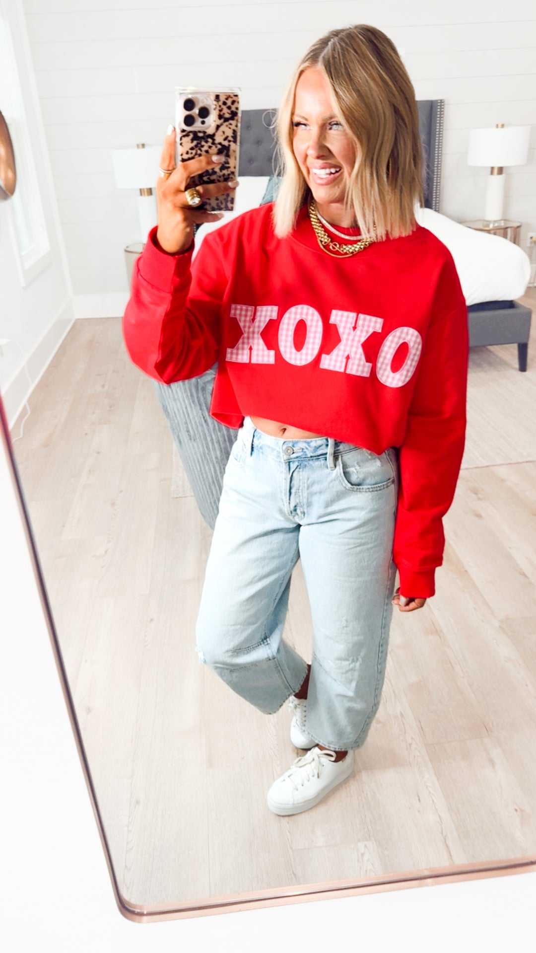 XOXO Mock Neck Sweatshirt-Red