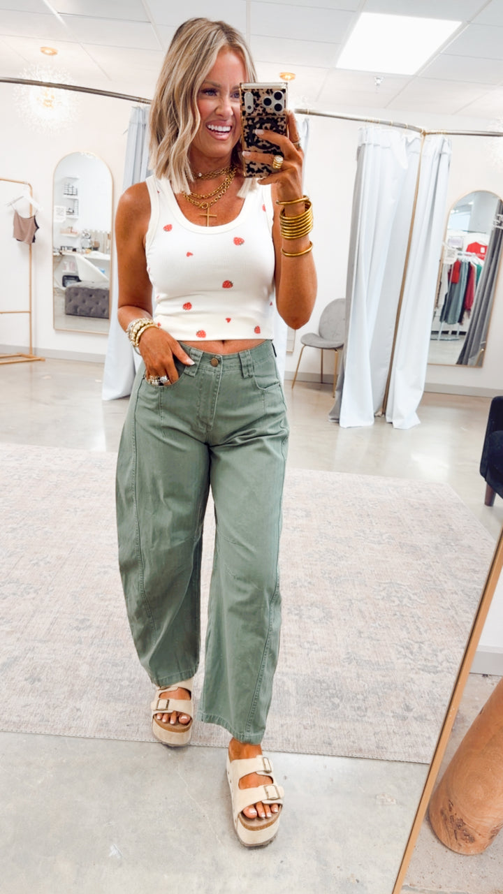 Jade Wide Leg Pintuck Pants-Olive