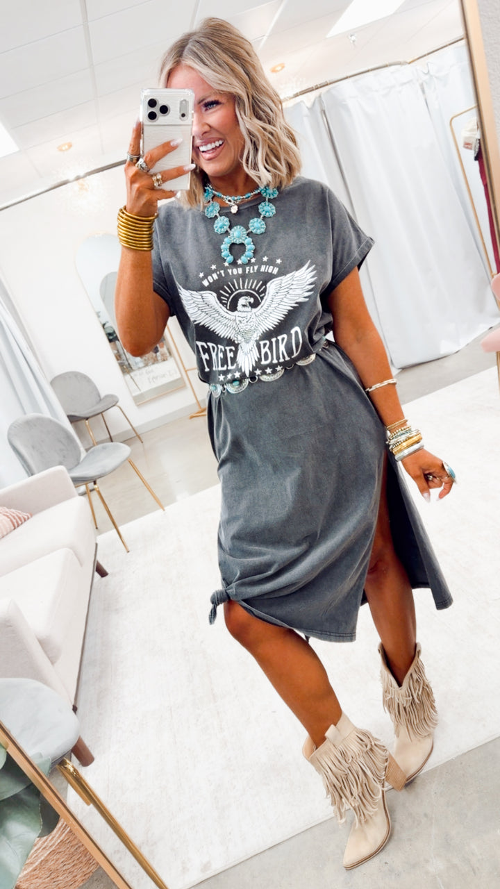 Won't You Fly High T-Shirt Maxi Dress-Black
