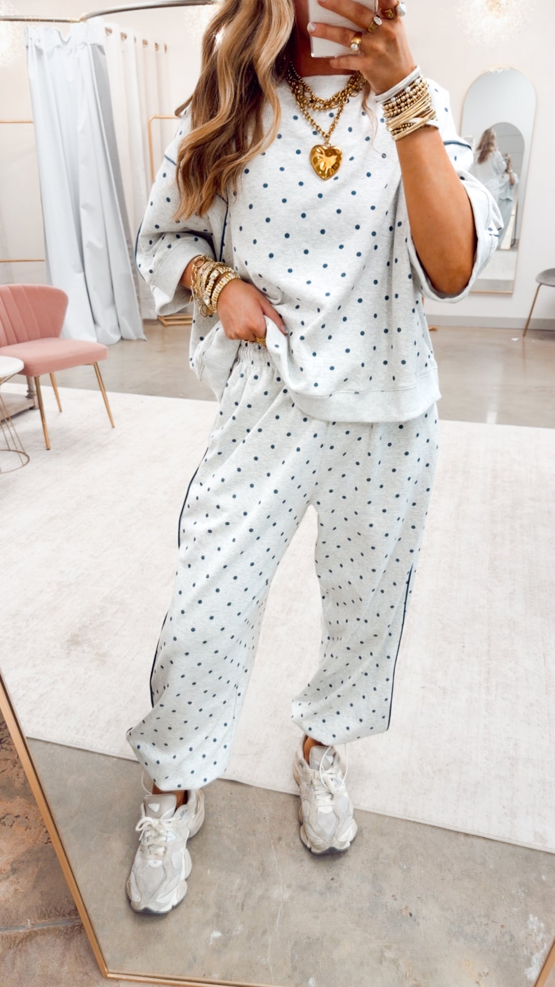 Piper Dot Two Piece Set-Grey/Navy