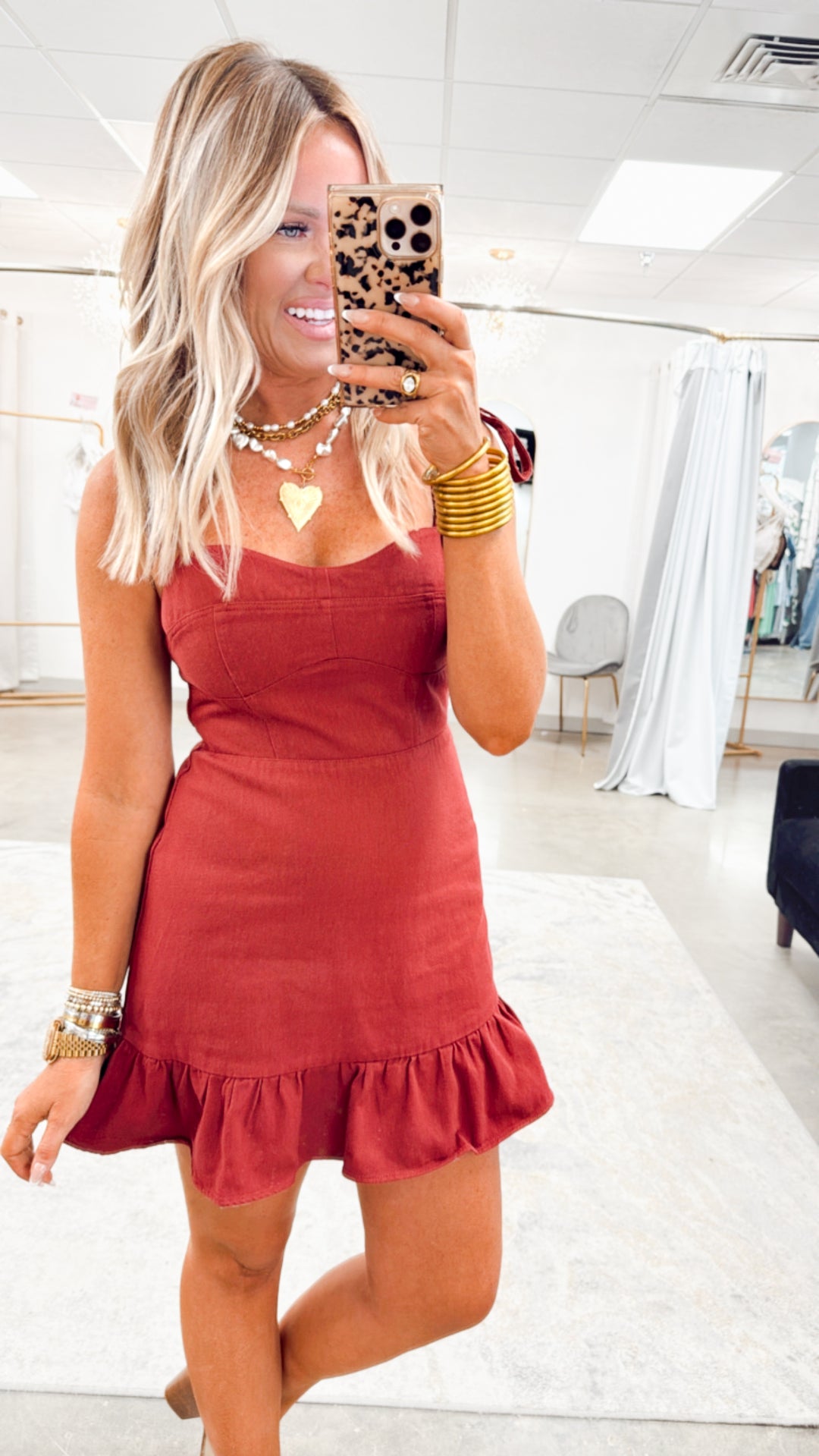 Tanner Denim Mini Dress- Maroon