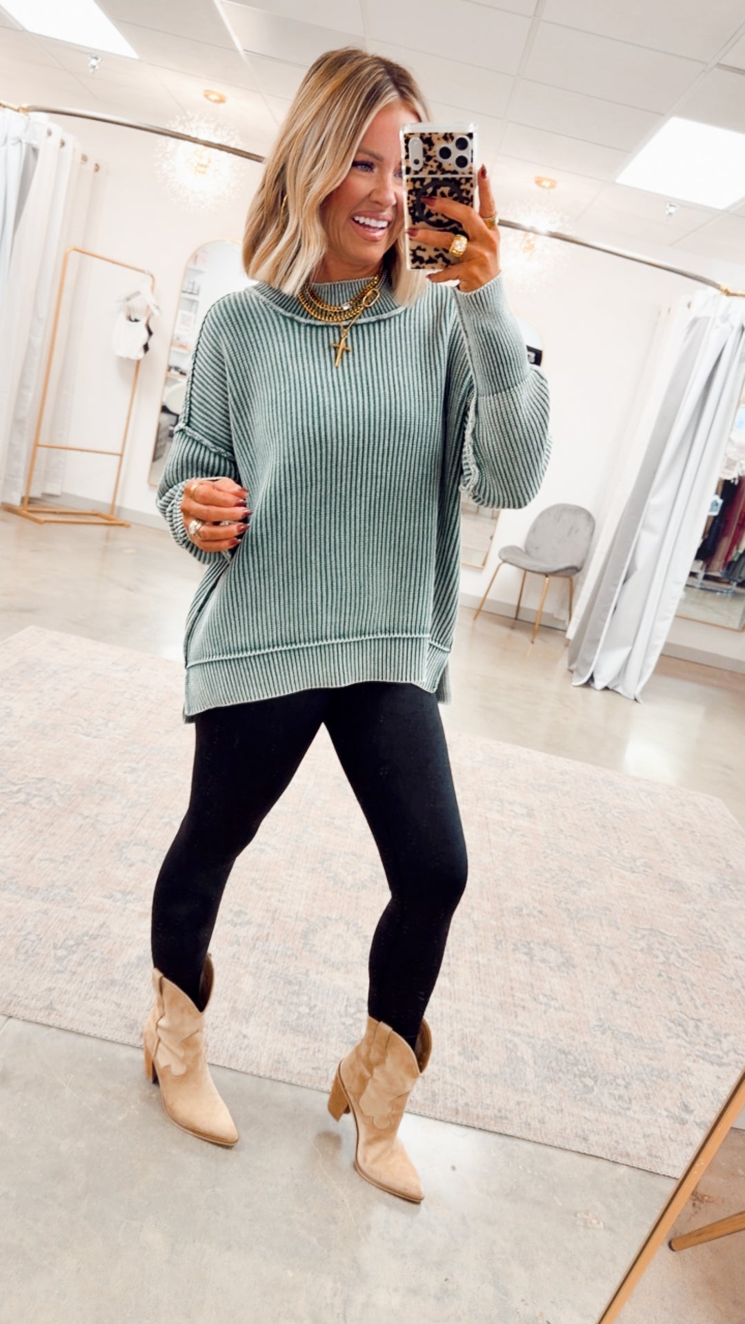 Breezy Cropped Sweater-Hunter Green