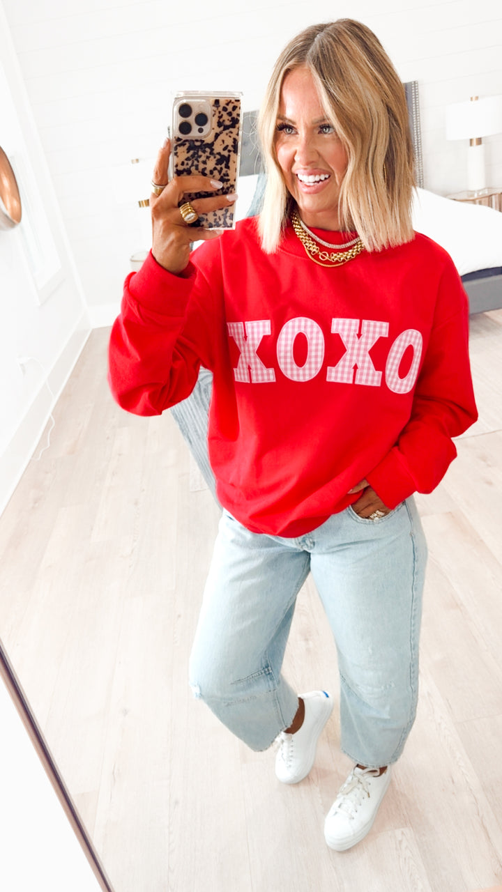XOXO Mock Neck Sweatshirt-Red